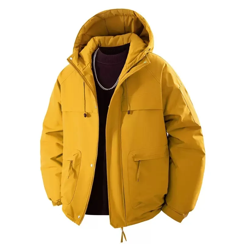 Autumn/Winter Fashion Solid Color Thickened Warm Windproof Hooded Cotton Jacket Men's Casual Loose Plus Size High Quality Coat