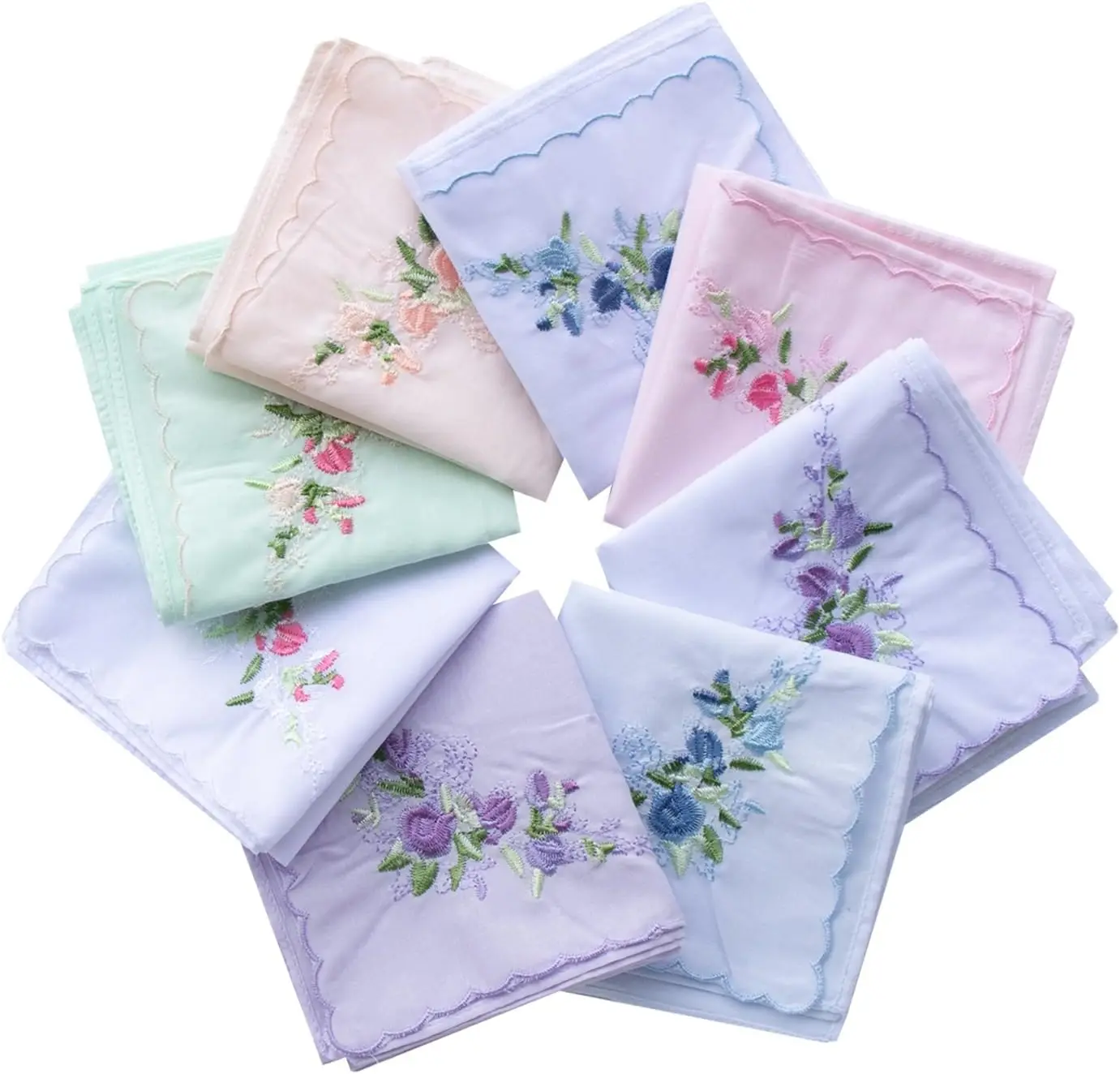 

Vintage Floral Cotton Embroidered Ladies Handkerchiefs Pack of 6