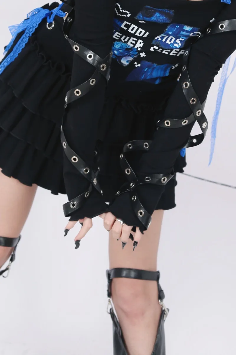 Novo estilo japonês escuro braço mais quente couro elástico tridimensional surround punk oversleeve extra longo estilo luvas mangas