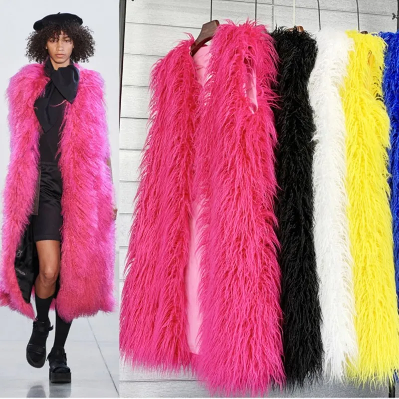 

Colorful Warm Faux Fur Big Size Plush Coats Female Jacket Autumn Winter Furry Outerwear Faux Mongolia Sheep Fur Women Long Vest