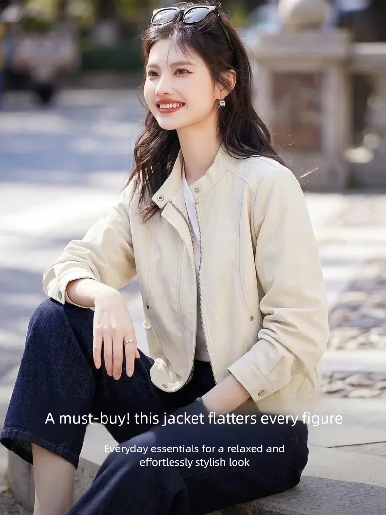 VIMLY Women's Leather Short Jacket 2026 Autumn Round Neck Fashion Coats Elegant Casual Loose-fit Female Windproof Outwears 31533