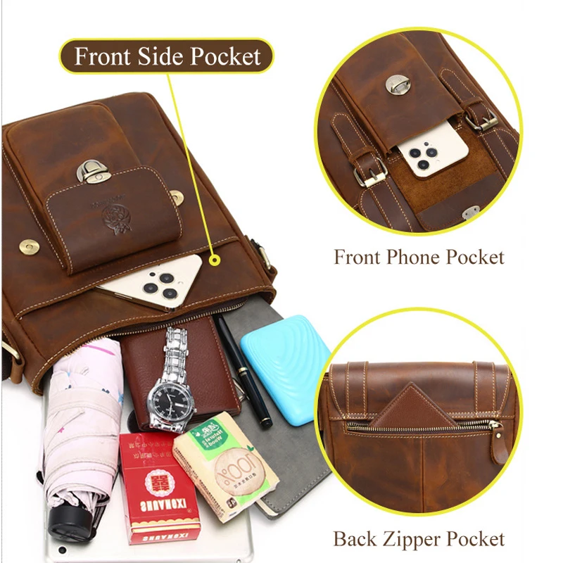 Vintage genuíno couro dos homens bolsa de ombro mensageiro sacos do carteiro para o sexo masculino marido telefone escritório crossbody sacos saco