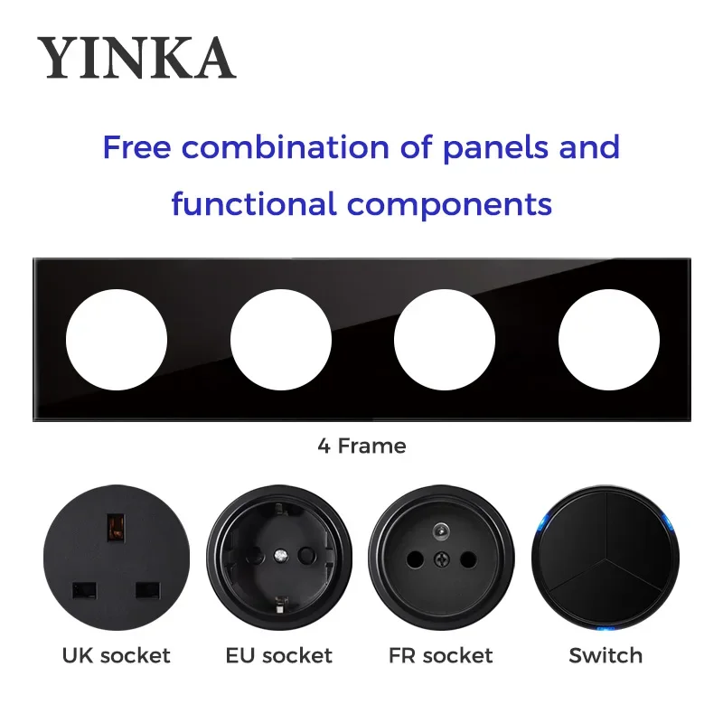 YINKA US EU UK Standard Free Combination Function Wall Socket Light Switch USB TYPE C Switch Socket Panel Push Button 86type