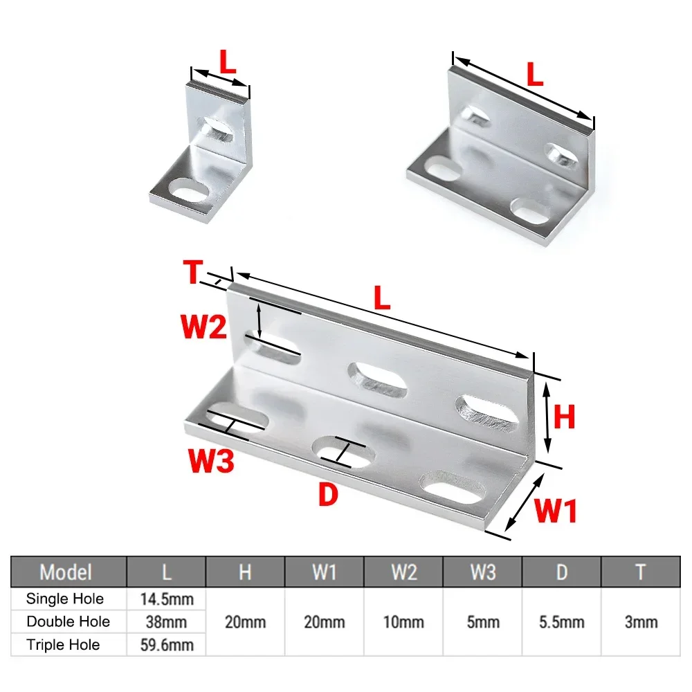 4Pcs Single Double Triple Universal L Type Support Brackets Fitting Angle Aluminum Connector for Aluminium Profile