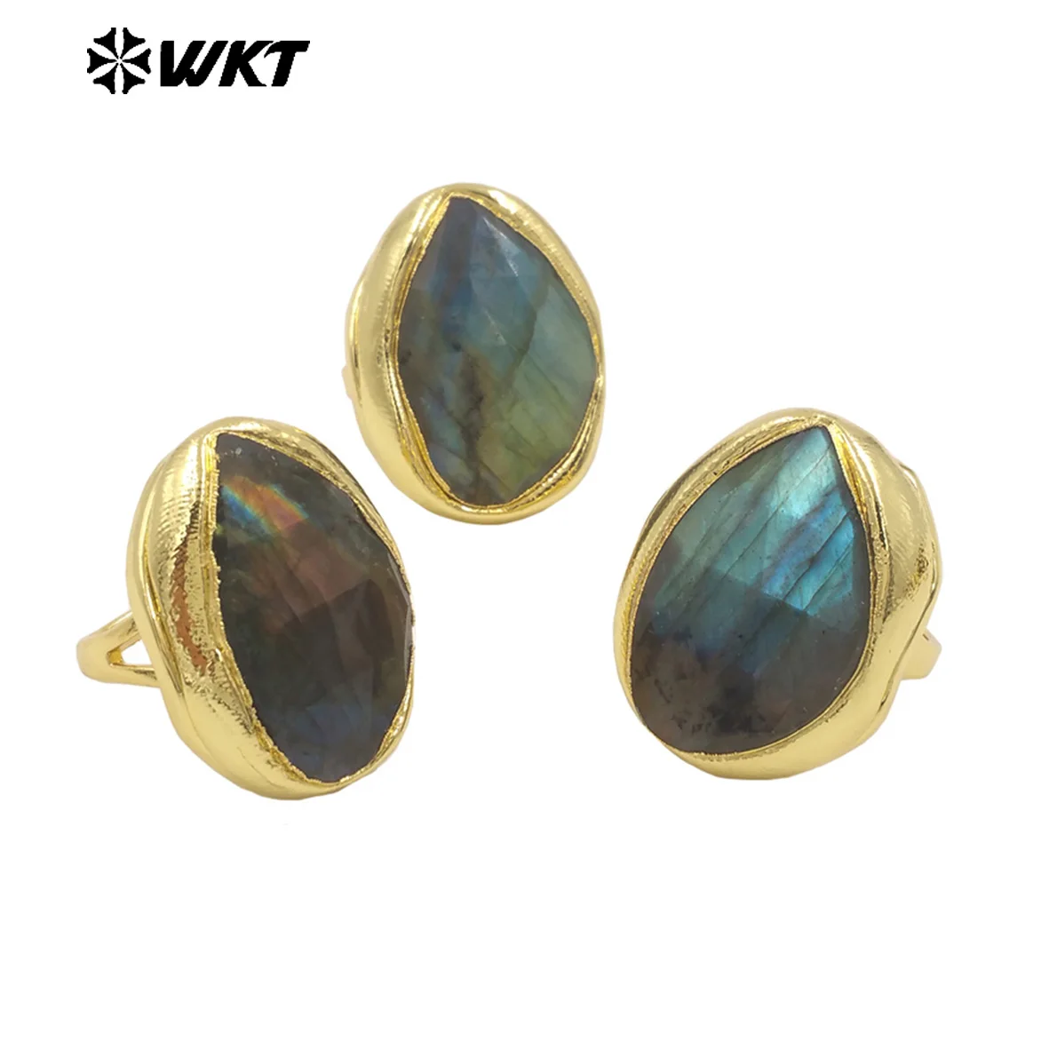 WT-R557 Hot Tiny Classic Thin Circle Round Labradorite Ring With 18k Gold Plated For Jewelry Decoration