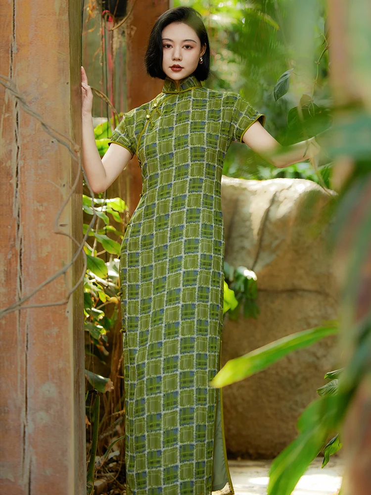 

Summer New Vintage Long Plaid Flat Tailoring Pear ape Slimming Women's Faionable Daily Wear Polyester Fiber