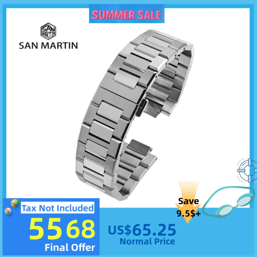 

San Martin Solid 3-Link браслет из нержавеющей стали 316L с винтовым дизайном ремешок для часов 20 мм с застежкой-бабочкой водонепроницаемый SN0026