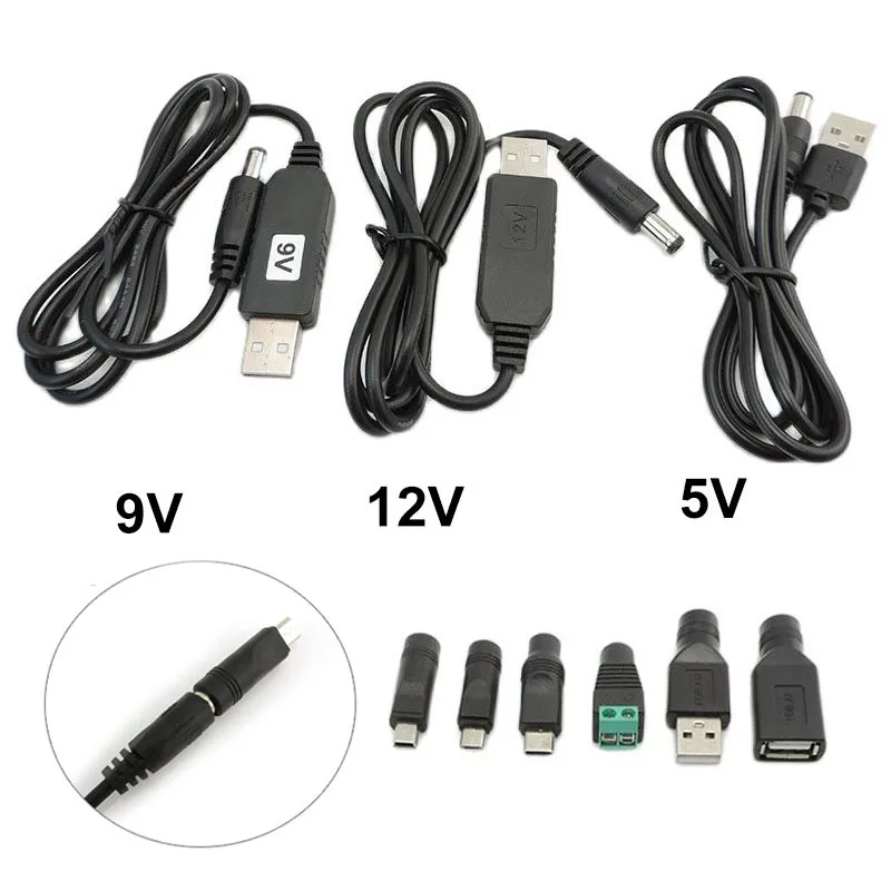 USB 5V to DC 5V 9V 12V Micro USB Mini 5pin Type C Power Boost Line 5.5x2.1mm Plug Step UP Module Converter Adapter Cable