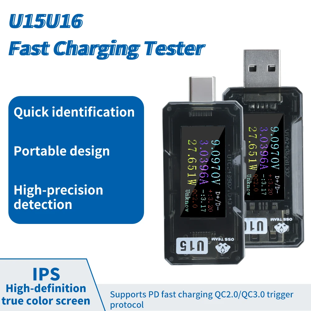 

OSS U15/U16 Fast Charging Tester Type-C/USB-A PD/QC2.0/QC3.0 High accuracy Voltage Current Inspection protocol decoy Tool