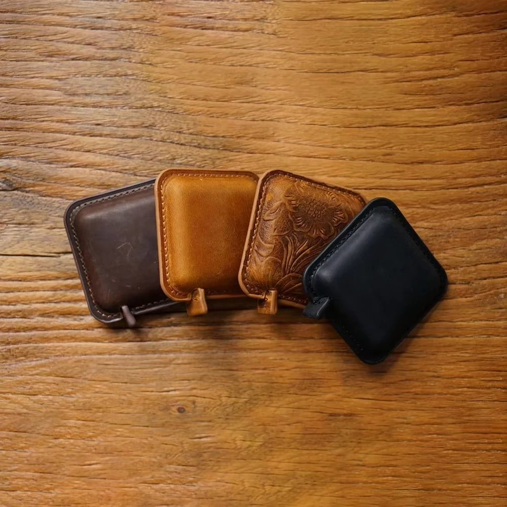 Mini Handmade Roll Tape  Measure Head Layer Cowhide Pull Vintage Measuring Tape Retractable Keychain Pendant Tape Measure