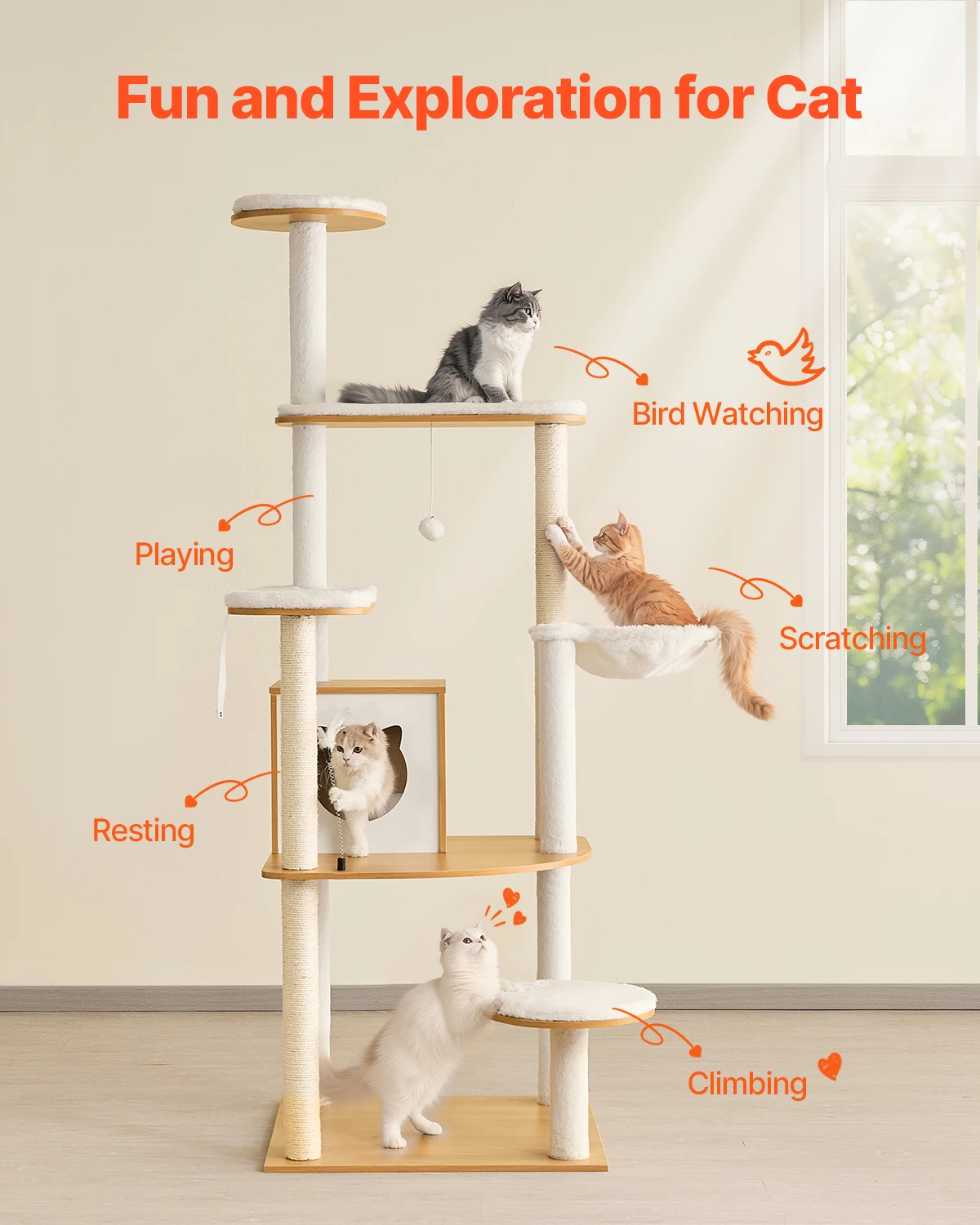VEVOR Large Cat Tree 68.9inch Tall Multi-level Cat Condo Furniture Activity Center with Cozy Perches Big Kitten House for Indoor