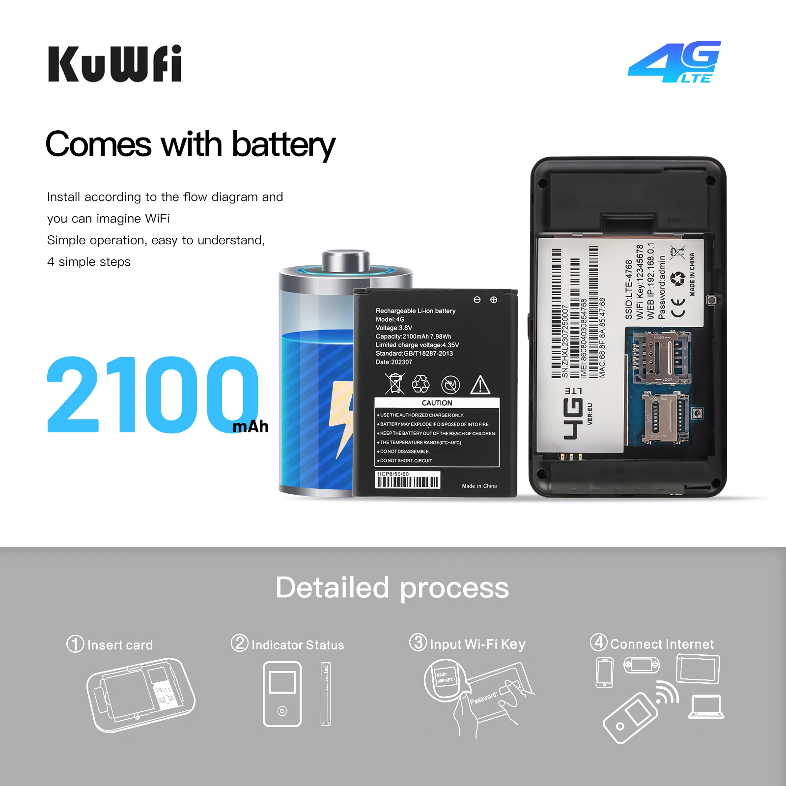 Imagem -05 - Kuwfi-mini Roteador sem Fio Portátil ao ar Livre 150mbps 4g Lte Hotspot Bolso Wifi Celular Wi-fi Alta Velocidade Internet 2100mah