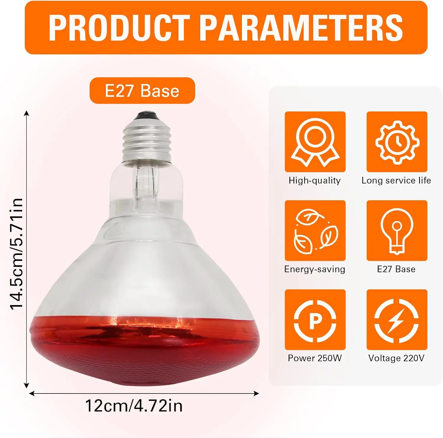 2 قطعة لمبة الحرارة بالأشعة تحت الحمراء ، 250 واط 110 فولت الزواحف الأشعة تحت الحمراء مصباح الحرارة لالثلاب البرمائية السلحفاة الملتحية التنين السحلية الفراخ