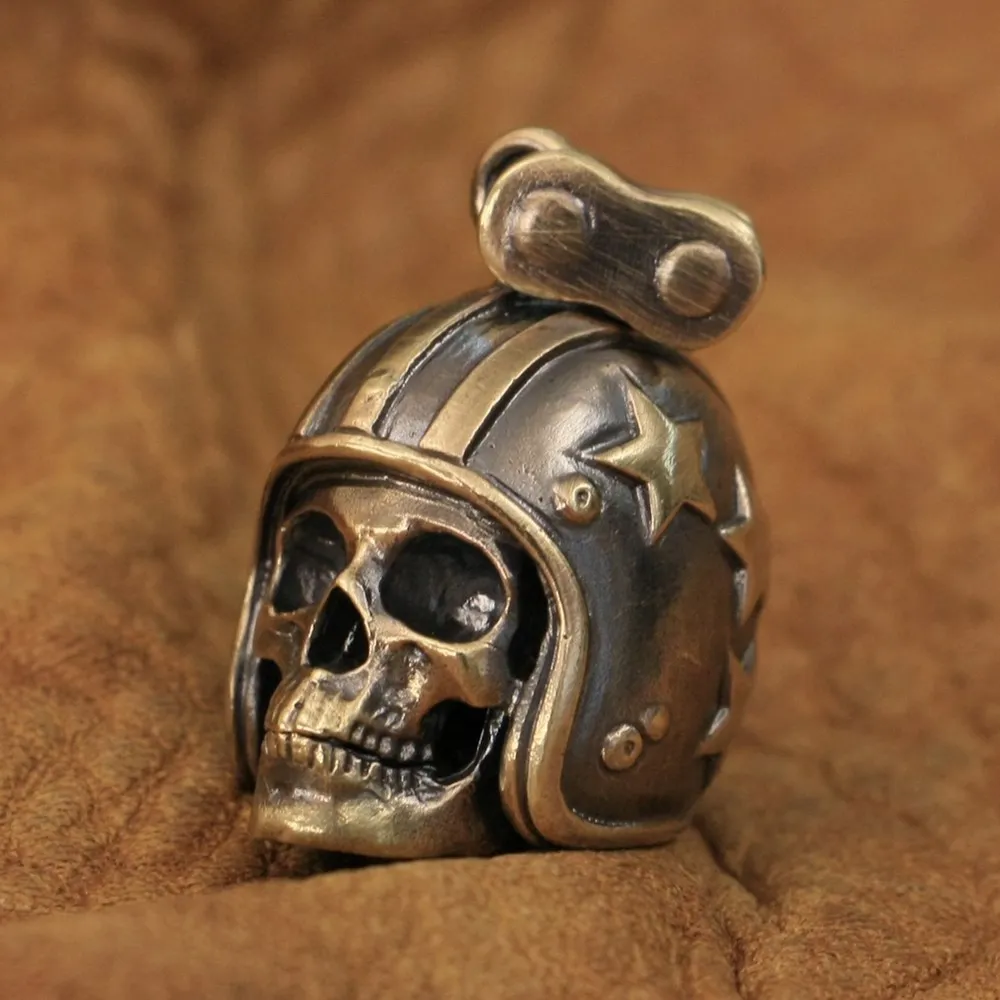 

High Details Brass Motorcycle Helmet Skull Pendant Biker Rock Punk Jewelry BR19