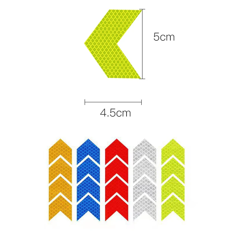 12 Pcs/Set Reflective Arrow Sign Tape Warning Safety Sticker for Car Bumper Trunk Reflector Hazard Tape Motorcycle Accessories