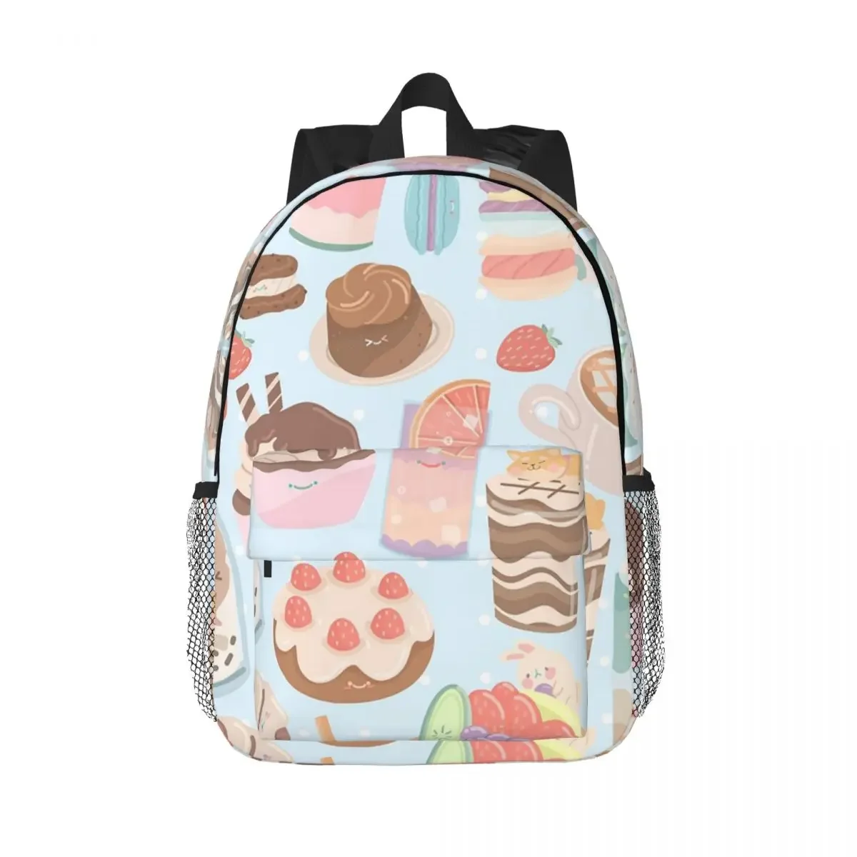 Cute Desserts Seamless Pattern Blue Backpacks Teenager Bookbag Casual Students School Bags Rucksack Shoulder Bag Large Capacity