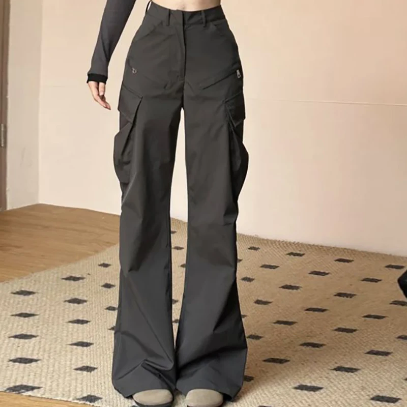 

Black Flared Overalls for Women Summer New American Retro Loose Wide-leg Slim Straight Casual Long Pants for Women