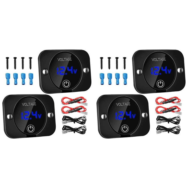 4 Pack LED Digital Voltmeter With Contact Switch,DC 12V 24V Car Voltmeter LED Digital Display Waterproof Voltmeter Panel Promoti