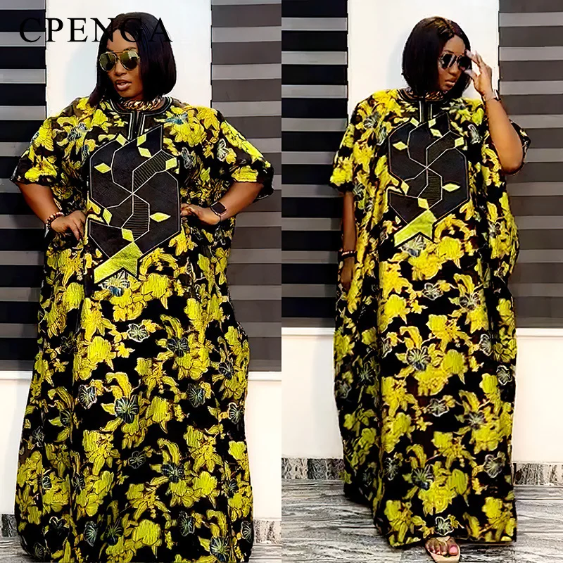 2023 Print African Bubu Dress for Women Elegant Lady Wedding Evening Party Dresses Plus Size Floral Dashiki Muslim Kaftan Robe