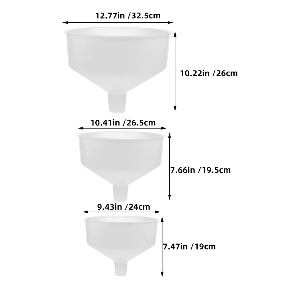 3Pcs Kitchen Funnel Wide Mouth Plastic Set Transparent Small Large Liquid Oil Powder Transfer Canning Jars Bottle Funnel
