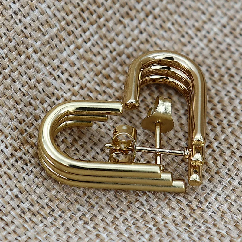 2 قطعة الفولاذ المقاوم للصدأ الذهب اللون دفع الظهر وأقراط للرجال والنساء U شكل مجوهرات حساسة الأذن ترصيع