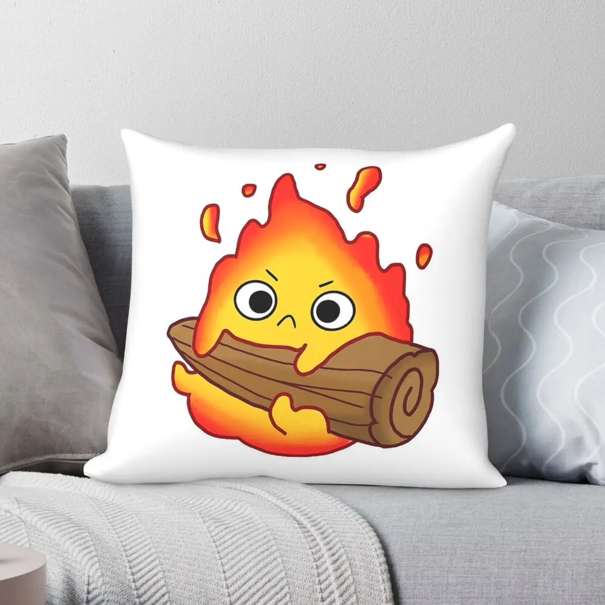 Calcifer Fire Demon Pillowcase Polyester Linen Velvet Pattern Zip Decorative Pillow Case Room Cushion Case Wholesale