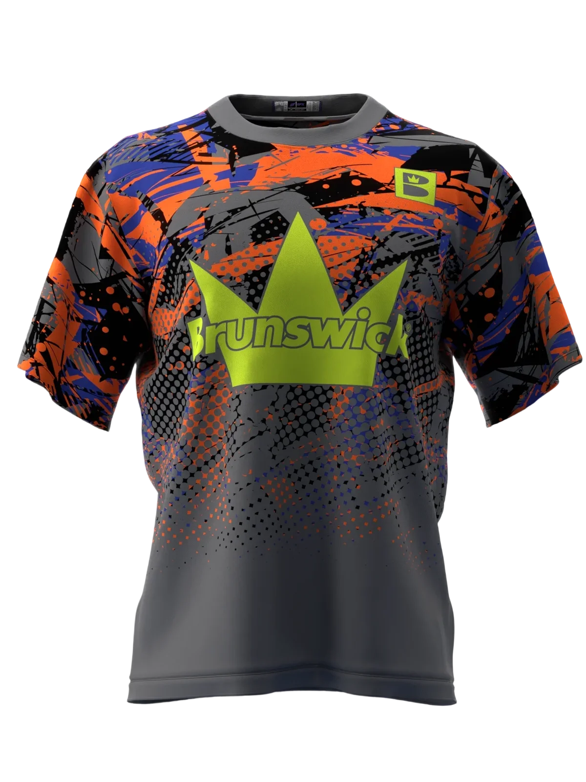 Splatter Crown Print Short Sleeve Bowling Jersey, Quick Dry Breathable Top for Friendly Bowler Meetups Casual Match Activities