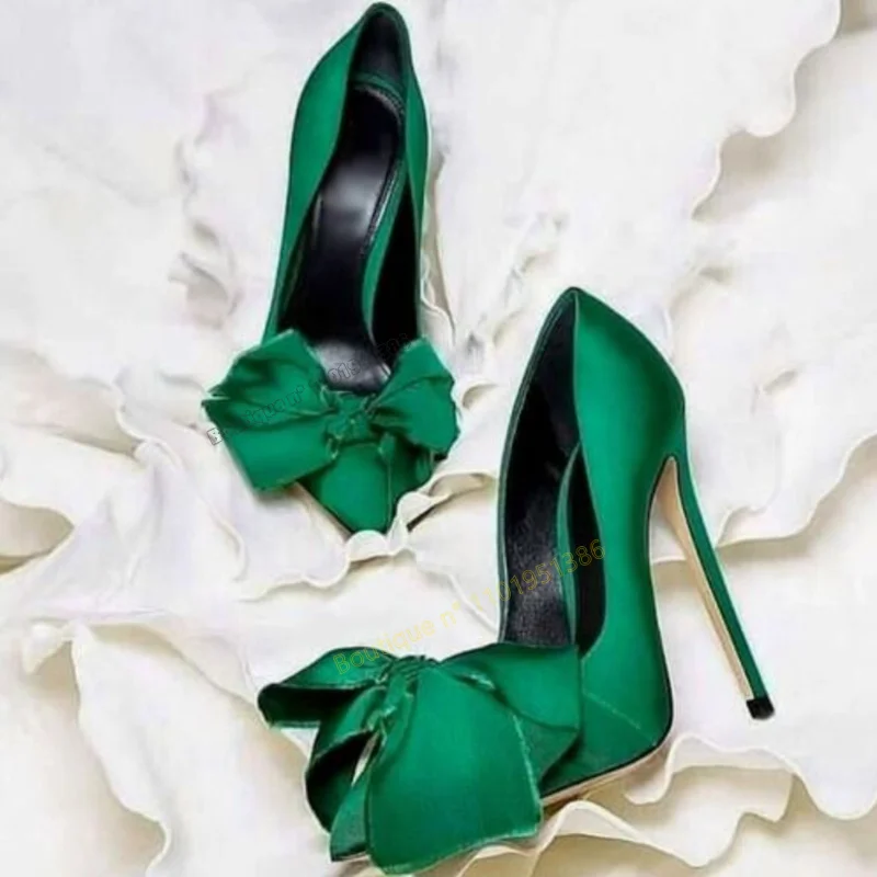 

Green Bow Knot Silk Pumps Shallow Wedding Shoes for Women Stilettos Heels Fashion Heel High Heels Shoes 2023 Zapatillas Mujer