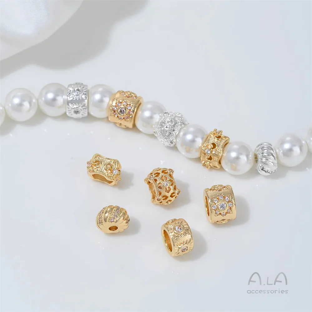 T376 14K Gold-plated Silver Zirconium Macroporous Diy Spacer Beads Plates Material String Pearls Handcrafted Jewelry Accessories