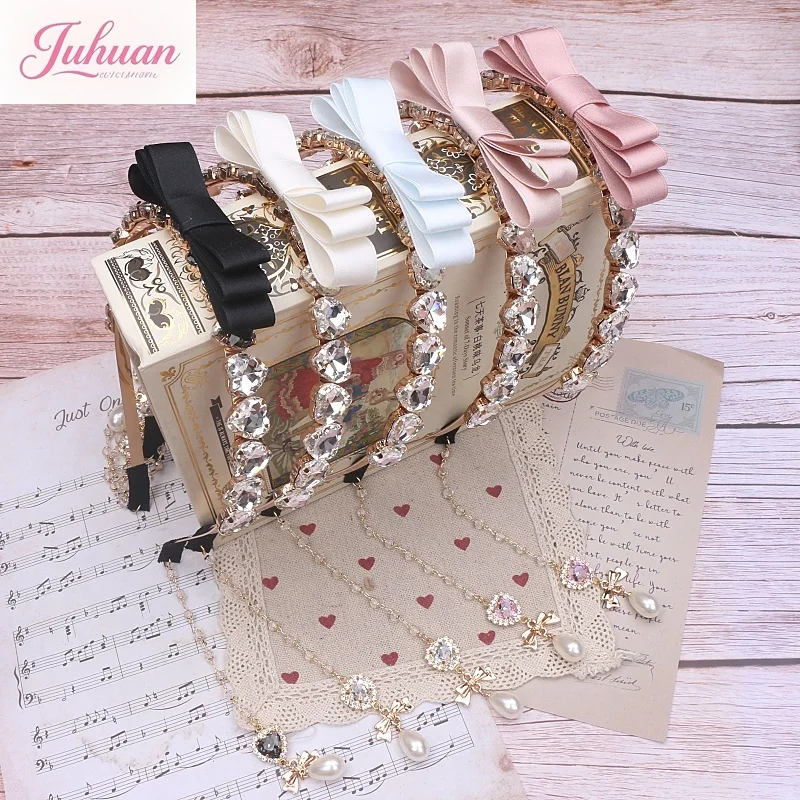 

Handmade Sweet Mine Series Mass Production Headgear Lolita Bow Bead Chain Love Rhinestone Pendant Hair Accessories Headband Girl