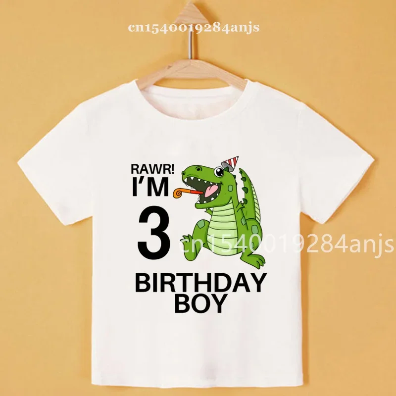 Children's cute dinosaur birthday number cartoon T-shirt boy girl dinosaur number name T-shirt can be customized number name