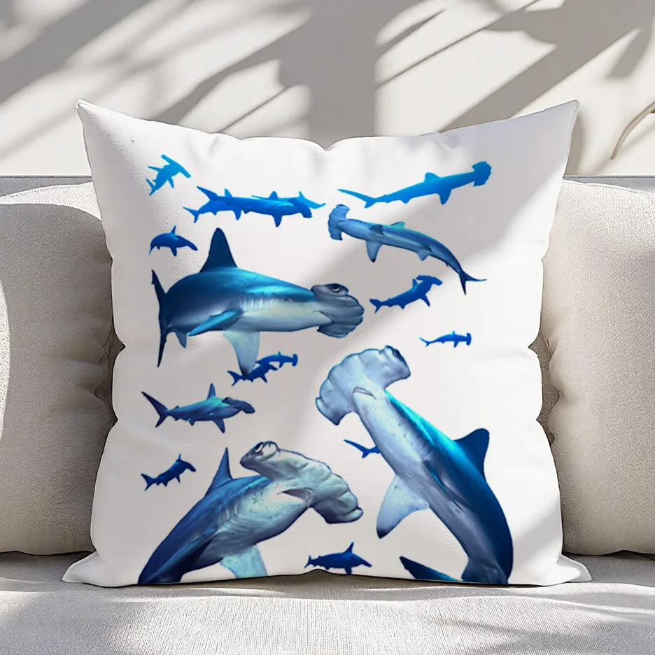 Blue Shark Print Cushion Cover Pillow Case Home Decor Throw Pillow Gift for Bedroom Living Room