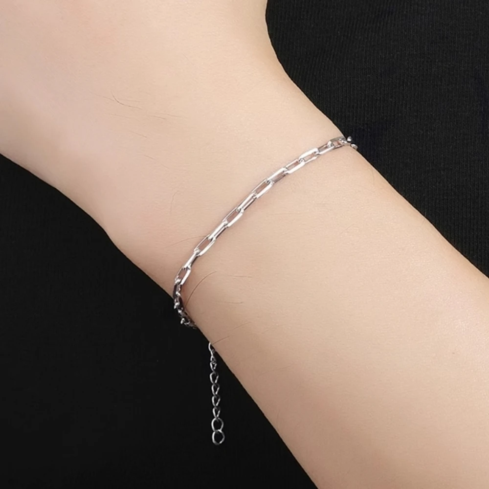 Real Pure Platinum 950 Chain Women Lucky 2.7mm Square Rolo Link Bracelet 5.25-5.35g/16+3cm