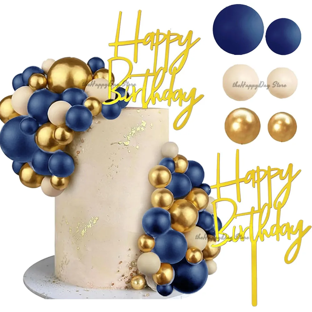 36 décorations de gâteau bleu marine et or style bohème, boules décoratives, toppers de gâteau Joyeux Anniversaire, inserts pour gâteau, décorations pour anniversaire, baby shower, mariage