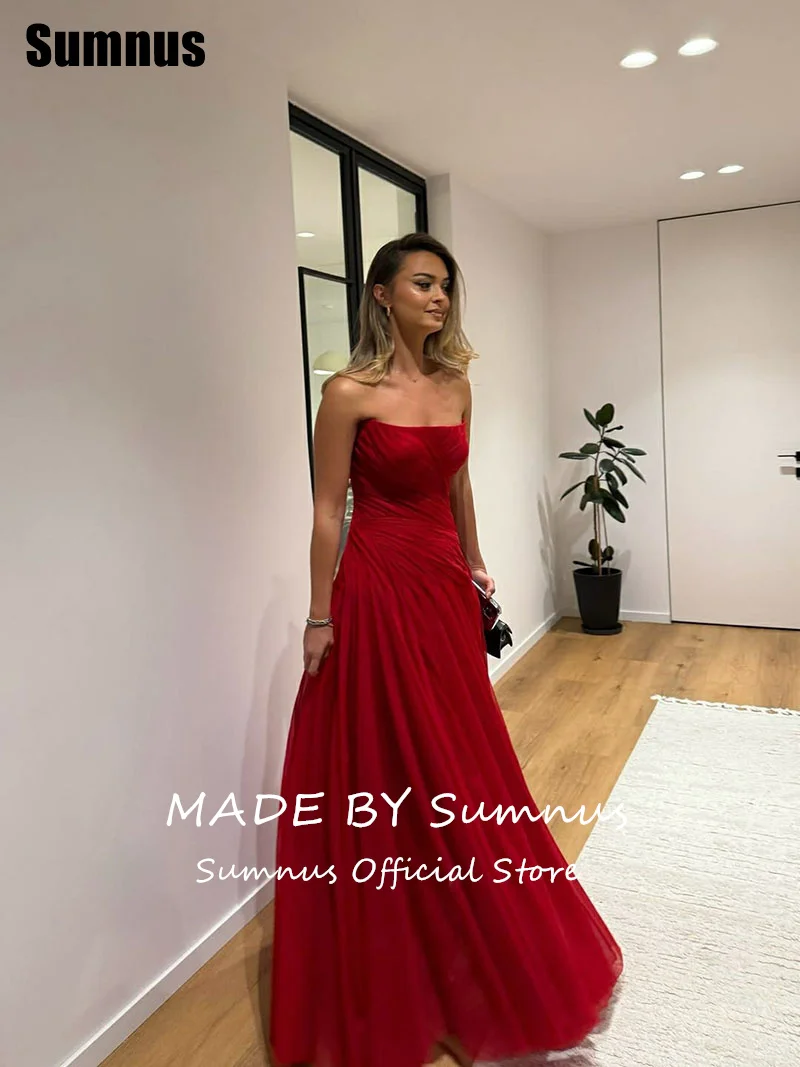 Sumnus elegante linha a vestidos de noite plissados vermelhos drapeados sem mangas vestidos de ocasião formal فسات Бmaverapersonalizado