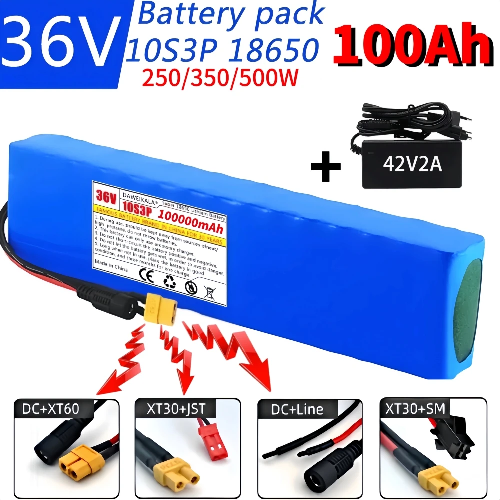 

Original 10S3P 36V 18650 Rechargeable Lithium Ion Battery Pack 100000mAh 500W，For 36V E-bike Electric Bicycle Scooter+BMS