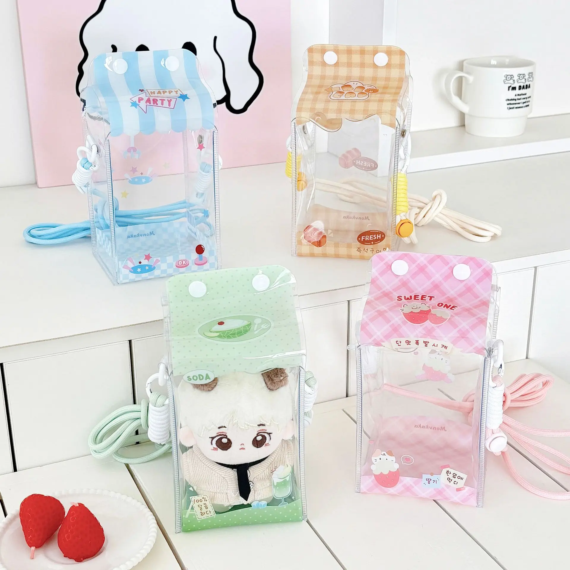 

Cute Milk Carton Toy Bag Zipper Bag Badge Display Bag Badage Buggy Bag Decorative Bag for Outing Baby Carrying Case with Lanyard