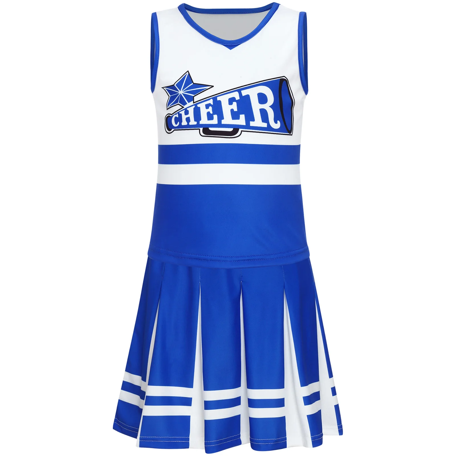 Kids Girls Cheer Dance Costumes Cheer Leader Costume Cheerleading Outfit Top Pleated Skirt for School Sports Event Themed Party