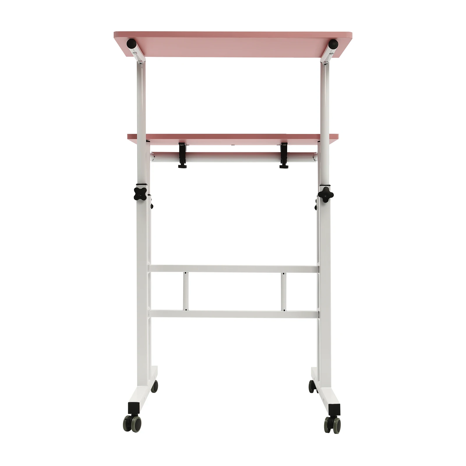 60×30cm Pink Mobile Stand-up Desk, Height 27.5-45.3in, 44lbs Load,Small Adjustable Standing Desk, 4 Brake Wheels, for Office, Home Office, Dorm, Study, Game Room