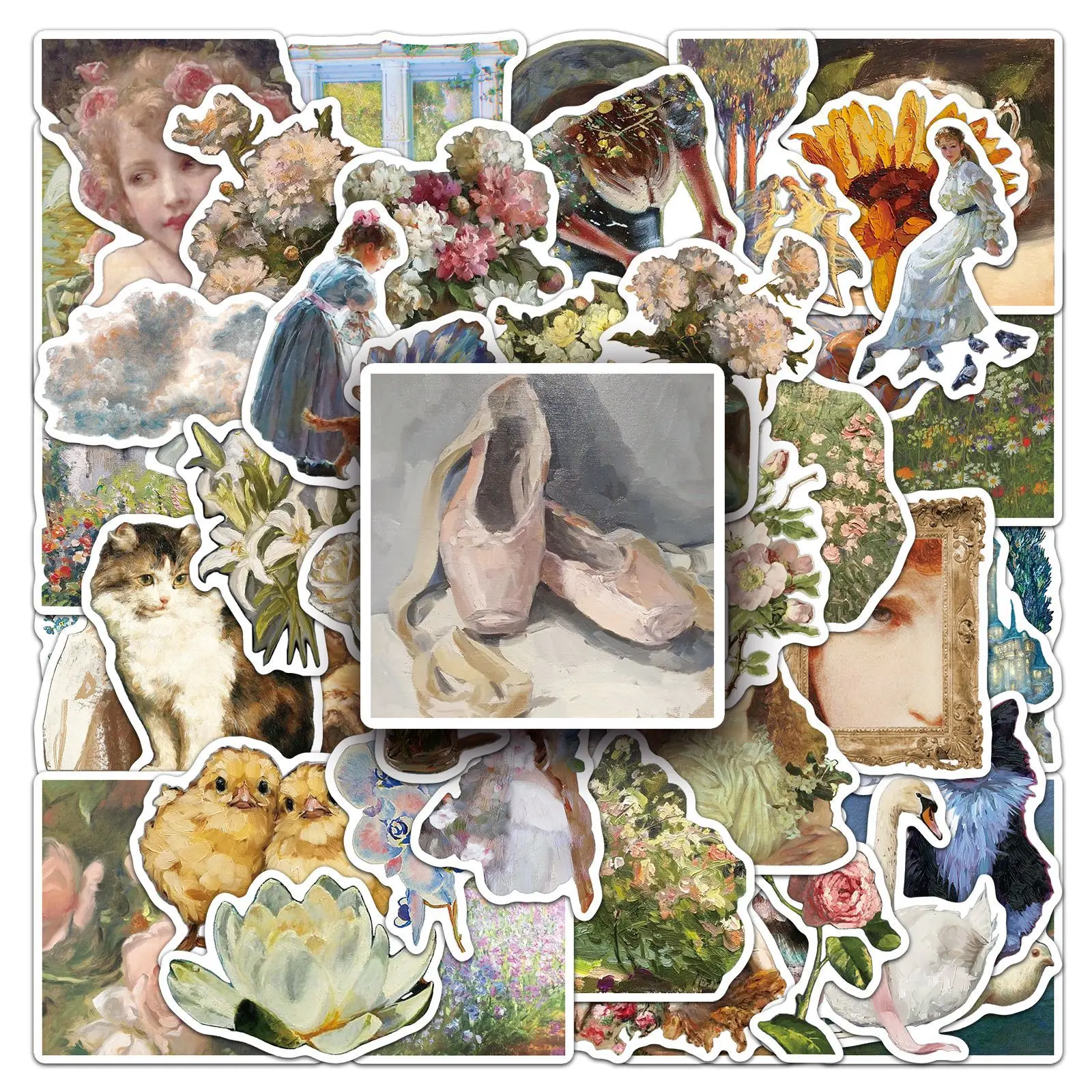 

10/30/50PCS Retro Oil Painting Graffiti Stickers Nordic Style Literary Decals Personality Decoration Water Cup Skateboard Bike