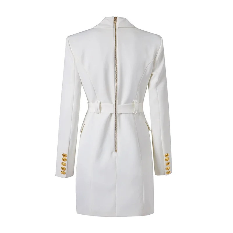 HarleyFashion Top Quality Women OL Office Blazer Dress with Belt Spring Design New Luxury Buttons