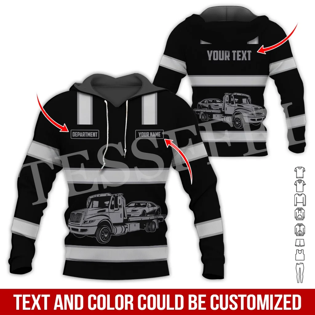 Custom Name Cosplay Worker Heavy Equipment Tow Truck Multicolor Retro Tattoo 3DPrint Harajuku Casual Pullover Jacket Hoodies A18