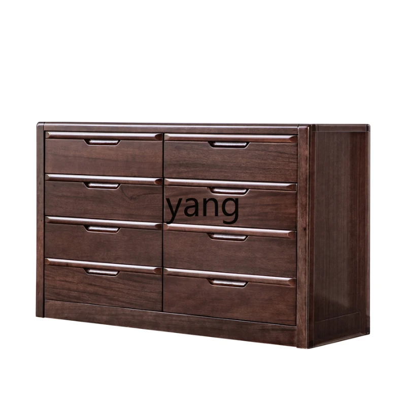 Yjq Solid Wood Eight Spares Cabinet Black Walnut Modern Chinese High TV Cabinet Storage Bucket Cabinet