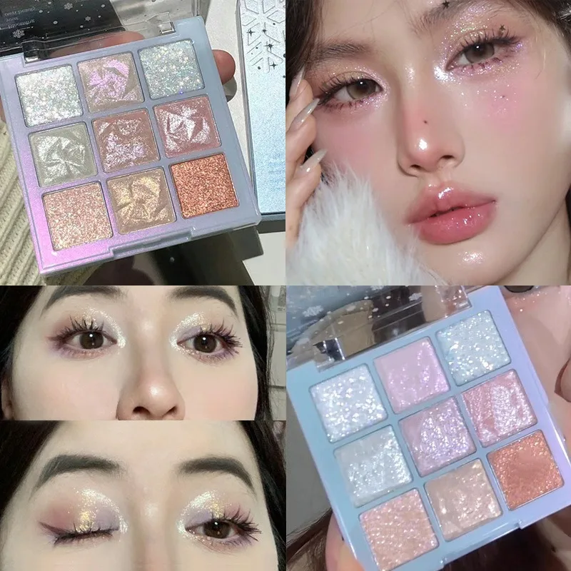 New Nine-color Eyeshadow Palette Makeup Acrylic Eye Shadow Plate Pearlescent Matte Transparent Nine Grid Eye Shadow Smoke Pink