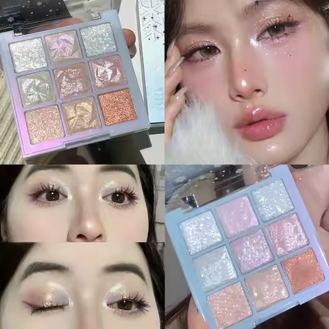 New Nine-color Eyeshadow Palette Makeup Acrylic Eye Shadow Plate Pearlescent Matte Transparent Nine Grid Eye Shadow Smoke Pink