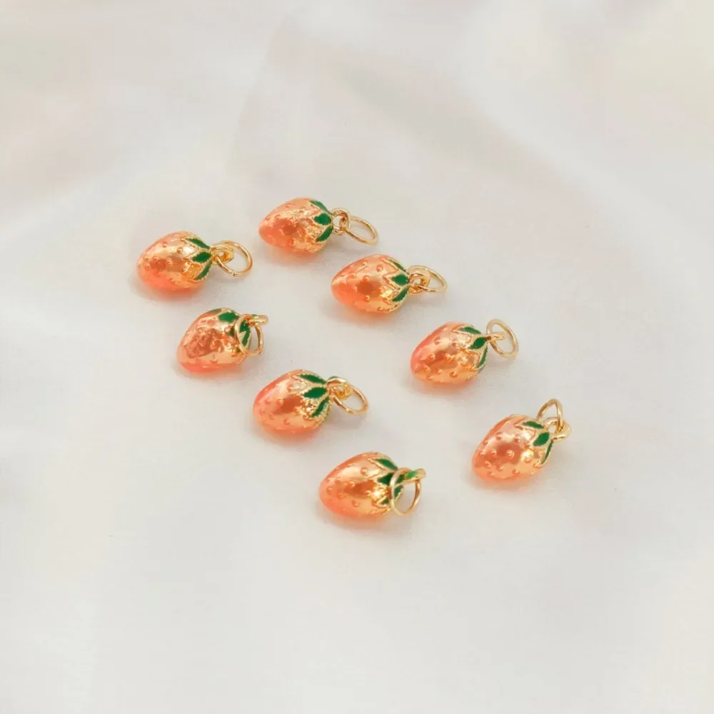 إكسسوارات قلادة على شكل فراولة صغيرة مطلية بالذهب عيار 14 قيراط، مجوهرات مصنوعة يدويًا، إكسسوارات الفاكهة