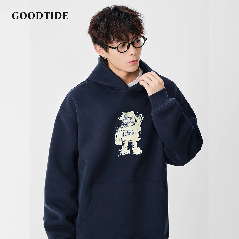 

Fashion Men's Casual Hooded Sweatshirt 2025 Winter New Robot Pattern Print Comfortable Soft Long Sleeve Pullover Top