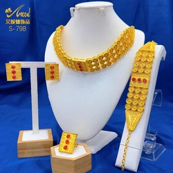 ANIID Dubai Ethiopian Red Crystal Gold Plated 4pcs Jewelry Sets For Women Nigerian Luxury Choker Jewellery Wedding Party Gifts