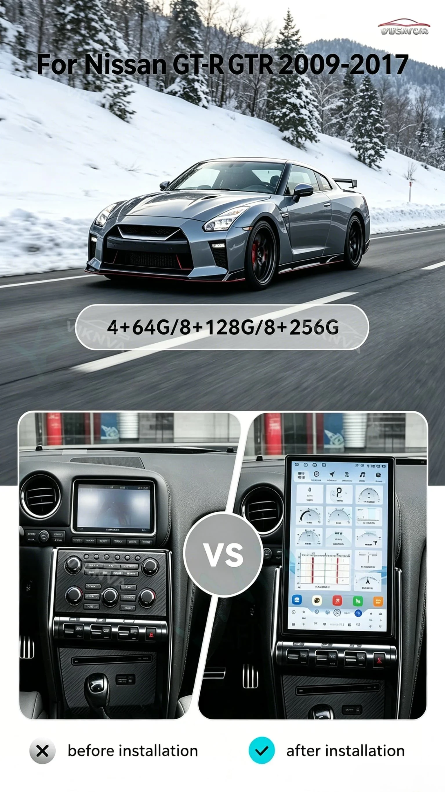 14.5  Android Auto Carplay Car For Nissan GT-R GTR 2009-2017 LHD RHD Smart GPS Navi Car Radio Stereo Player DSP Tape Recorder