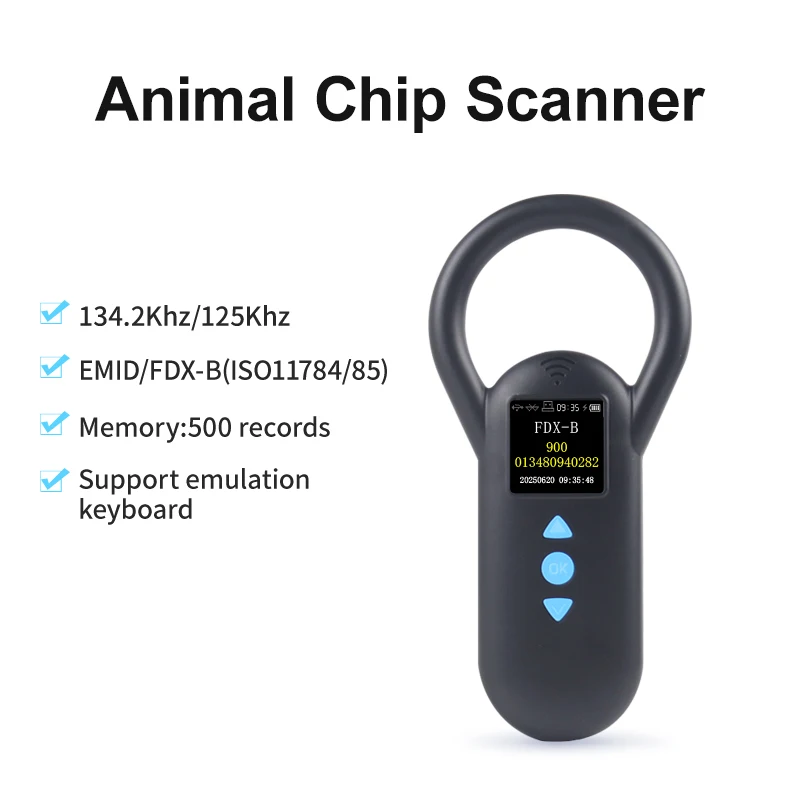 FDX-B Animal Chip and Ear Tag Scanner 134.2Khz Portable Handheld Pet Microchip Reader for Dog Cat